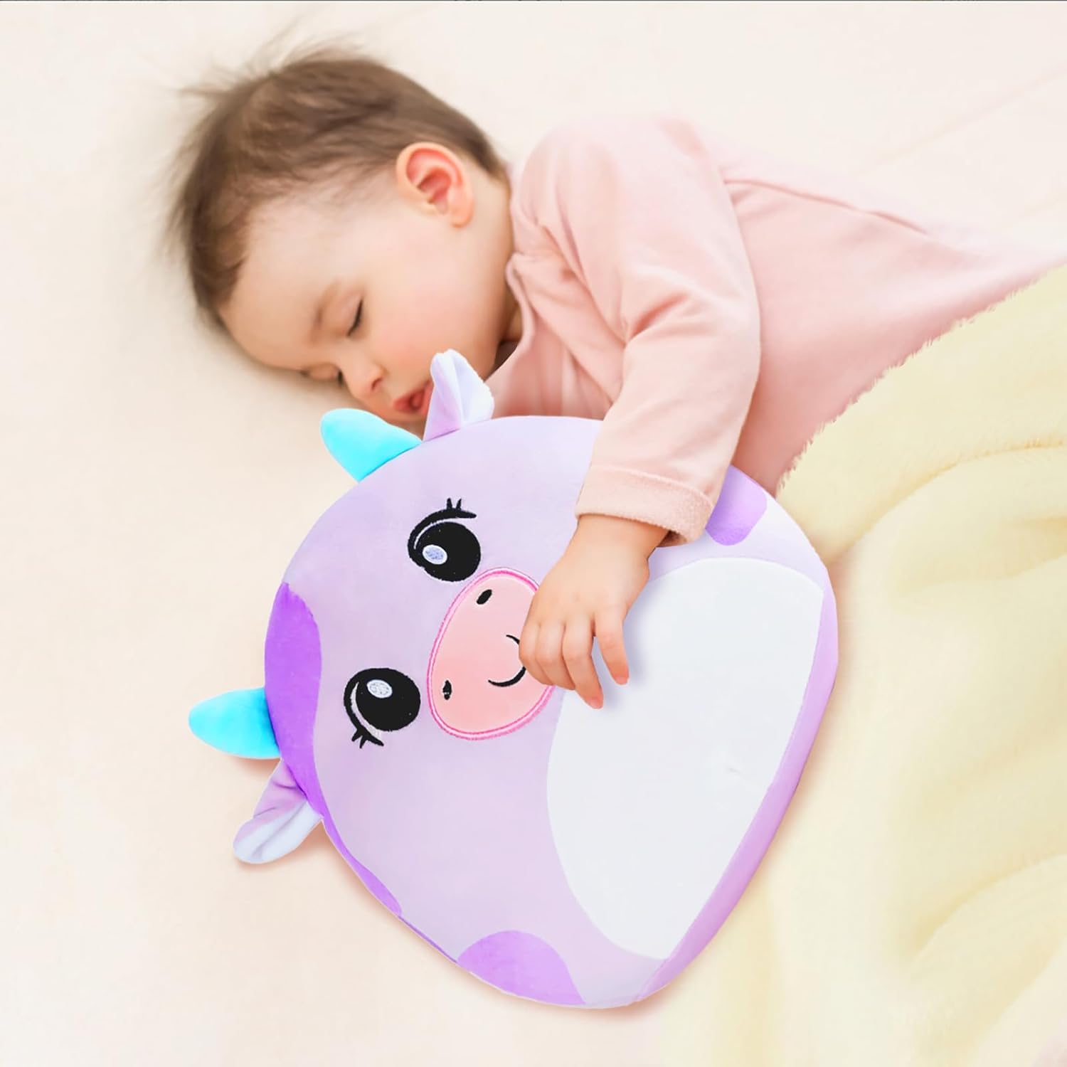 Almohada de felpa de vaca de 12 pulgadas, felpa ultrasuave, juego de almohada de peluche suave Kawaii para niños y niñas, animal de peluche de vaca,