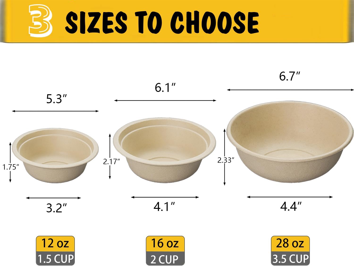 JETKONG Cuencos desechables para perros de 12 oz1.5 tazas, 50 unidades, 100% compostables, cuencos de papel para perros, cuencos de viaje ideales