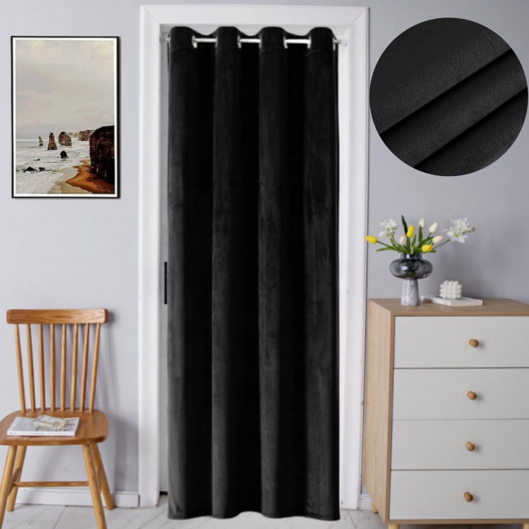 Cortina de terciopelo negro para puerta de armario, cortina para privacidad de puertas, cortinas divisoras de habitación de acordeón, 1 panel de 47