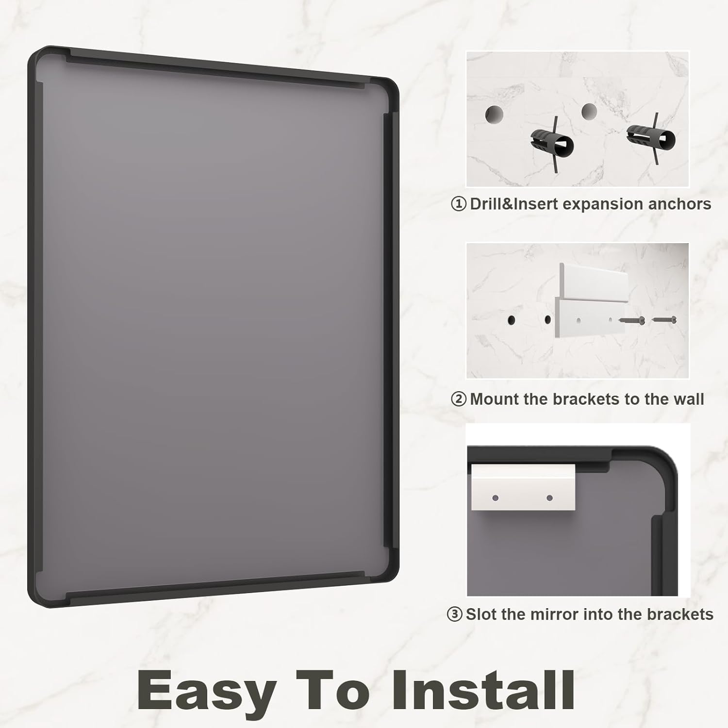 Espejo con marco de metal negro de 22 x 30 pulgadas para baño, espejo de tocador negro mate, espejo de baño rectangular redondeado, antioxidante,