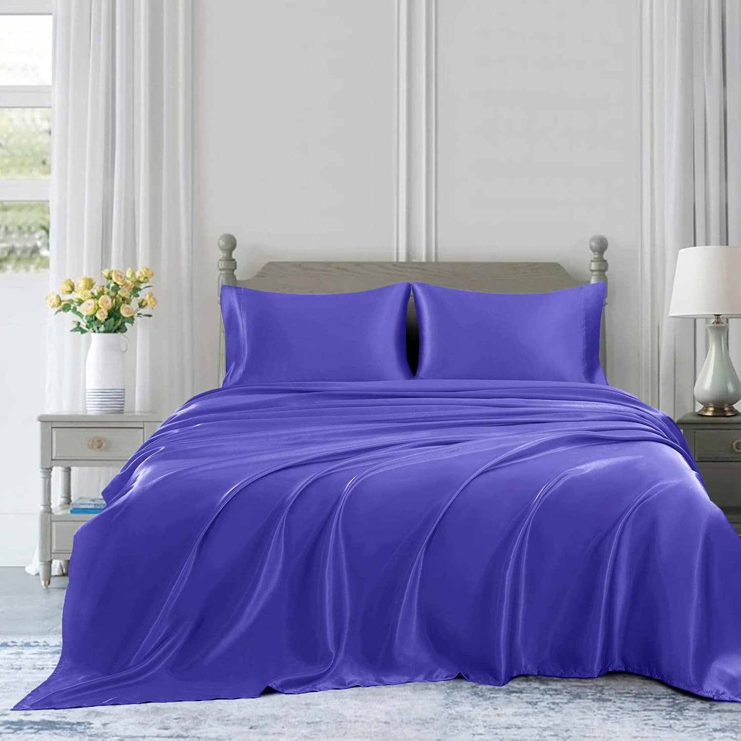 Sábana de cama 100% algodón orgánico de fibra larga, Opulencia de 800 hilos, se adapta a colchones de hasta 16 pulgadas de profundidad, juego de