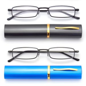 Anteojos de lectura de bolsillo delgados para hombres y mujeres, lentes compactas súper transparentes, lentes con marco de metal con bisagra de Anteojos de lectura de bolsillo delgados para hombres y mujeres, lentes compactas súper transparentes, lentes con marco de metal con bisagra de