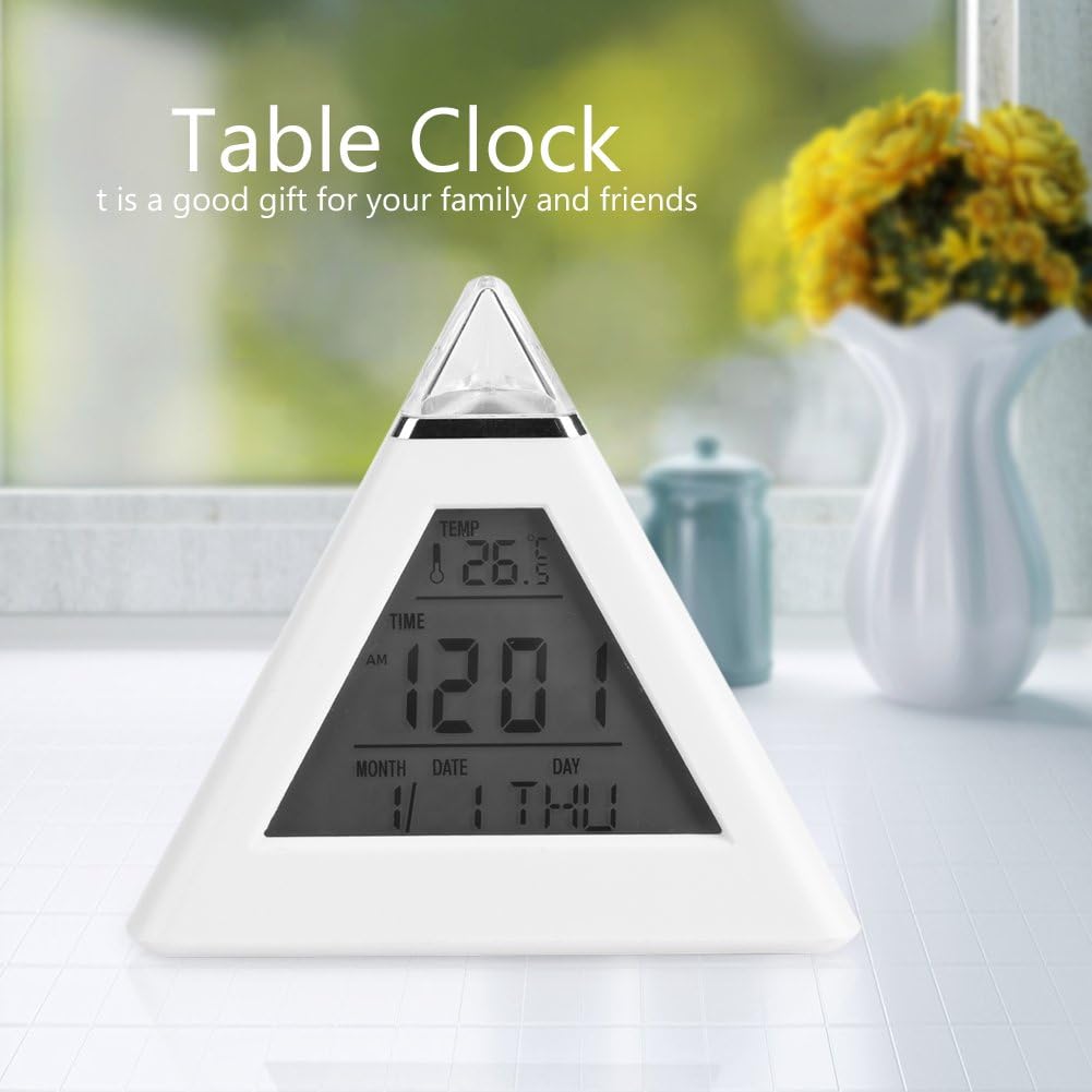 TOPINCN Reloj despertador piramidal, LED que cambia de color, reloj despertador digital LCD, termómetro de luz nocturna, reloj de mesa de escritorio