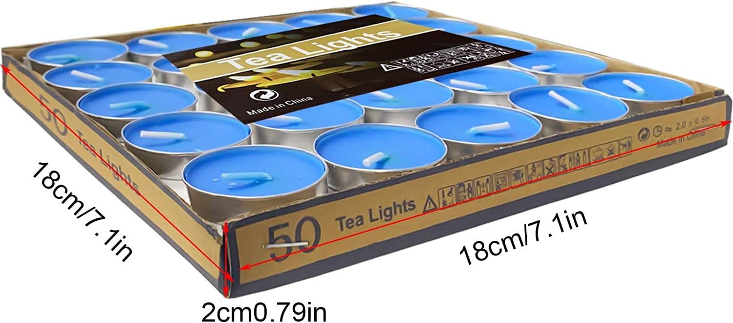 OUO Velas de té, paquete de 50 velas sin humo, velas pequeñas, sin goteo y de larga duración para estado de ánimo, cenas, paredades, hogar,