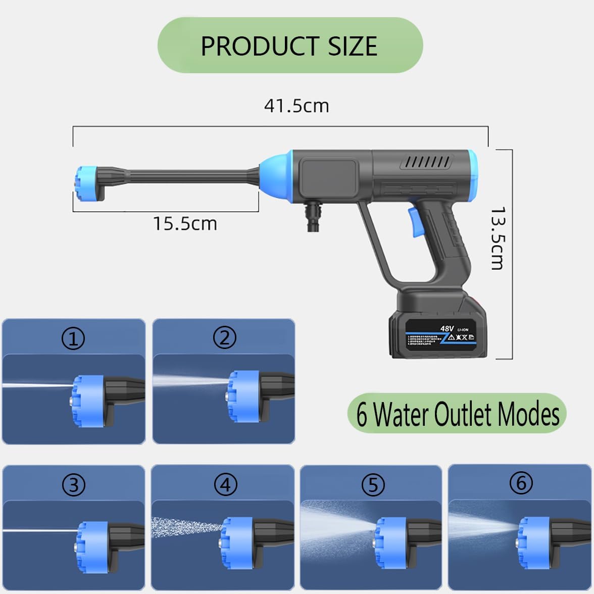 Lavadora a presión inalámbrica, pistola de limpieza portátil de 950 PSI, batería de 22500 mAh, boquilla 6 en 1, pistola de lavado de coche de alta