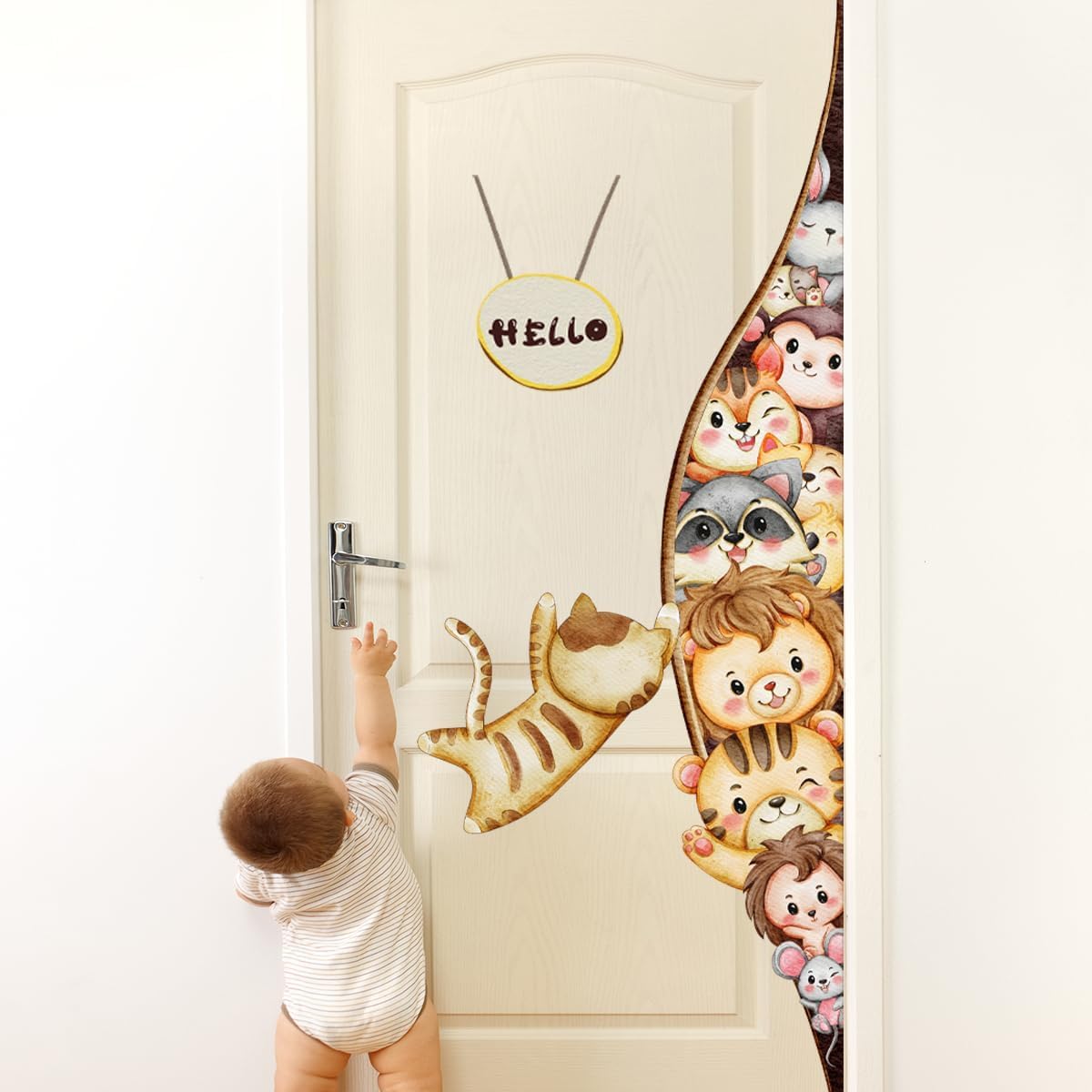 Clothmile Calcomanía de pared de animales de acuarela, estilo de dibujos animados 18, PVC, decoración de interiores y aprendizaje temprano, para