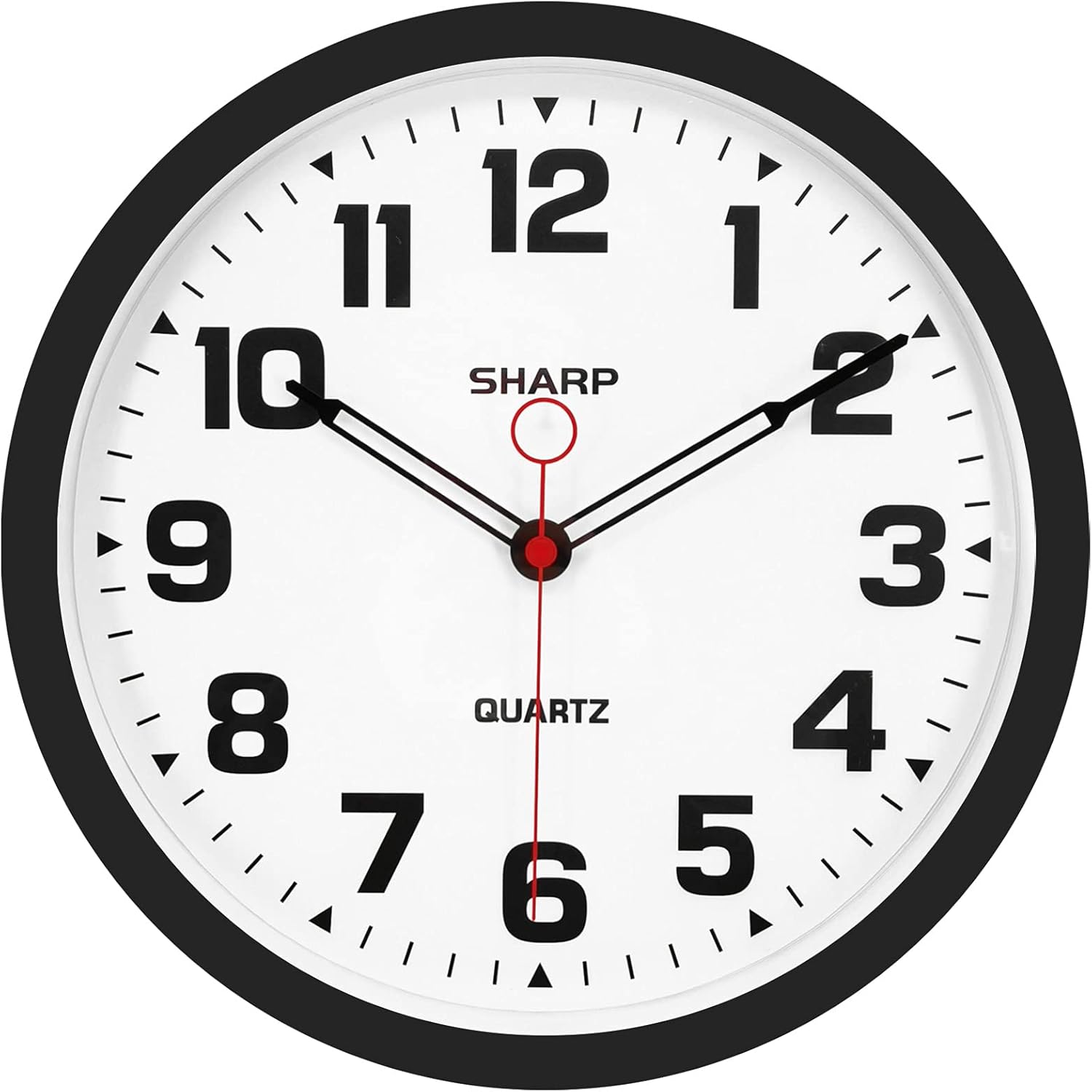 SHARP Reloj de pared negro mate de 12 pulgadas, silencioso, sin tictac, moderno, elegante, de cuarzo, funciona con pilas, fácil de leer