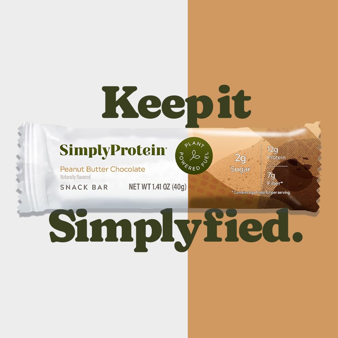 SimplyProtein Barras de proteína veganas  Barra a base de plantas de chocolate con mantequilla de maní, 0.42oz de proteína, 0.07oz de azúcar, sin