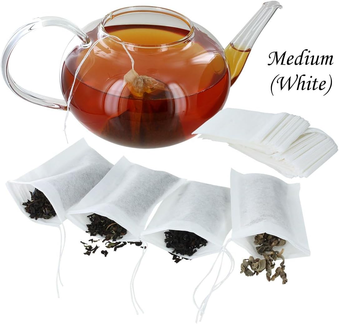 ETS – Filtros de té con cordón, paquete de 100 (mediano, blanco)