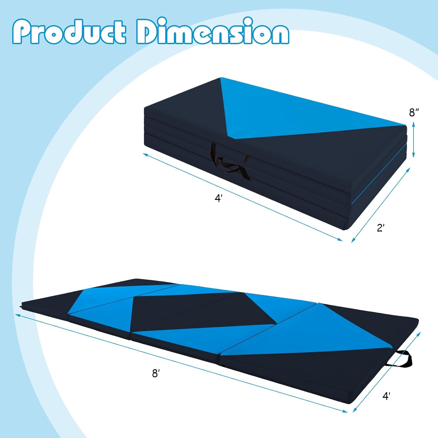 Goplus Colchoneta de gimnasia plegable, 8 x 4 x 2 pulgadas, con cierres de velcro, piel sintética, asas de transporte para el hogar, gimnasio,