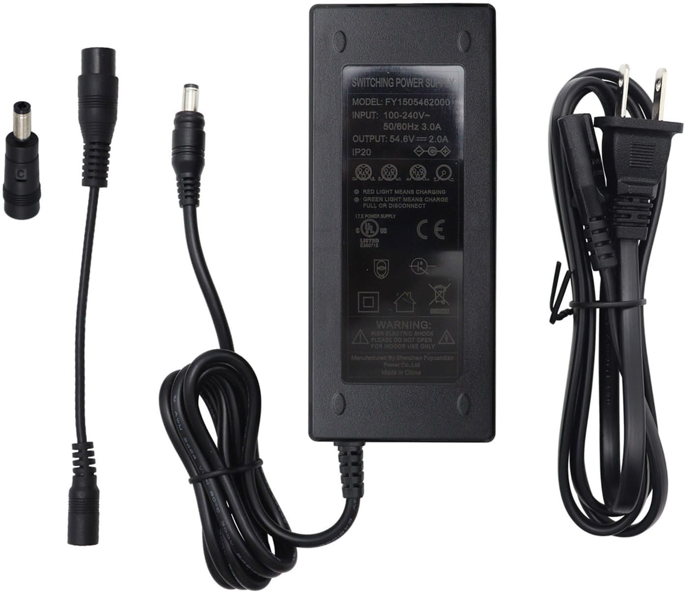 Salida con certificación UL 54.6V 2A 48V Cargador de batería de litio para batería de litio de 48V 13S Enchufe DC 0.217 in 0.083 in con 0.217 *