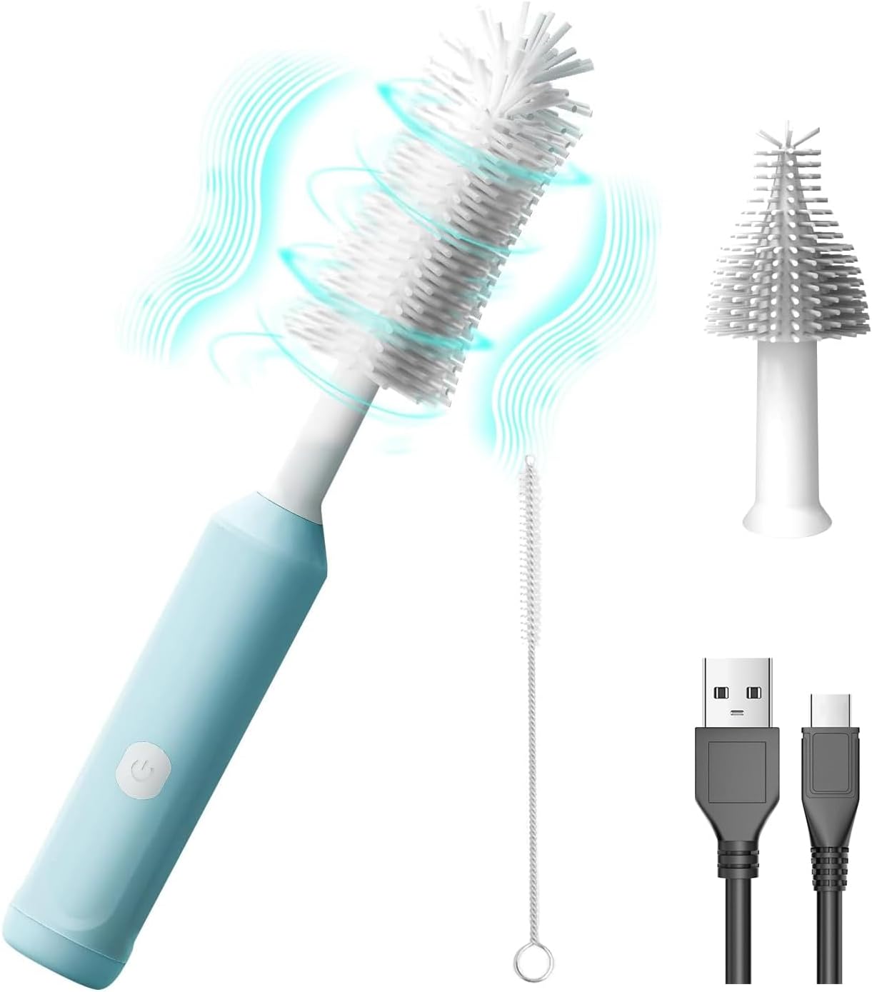 DCLIKRE Electric Baby Bottle Brush Cleaner, Rechargeable Silicone Brushes Set with Replaceable Brush Head, Cup Washer for WaterMilk Bottles