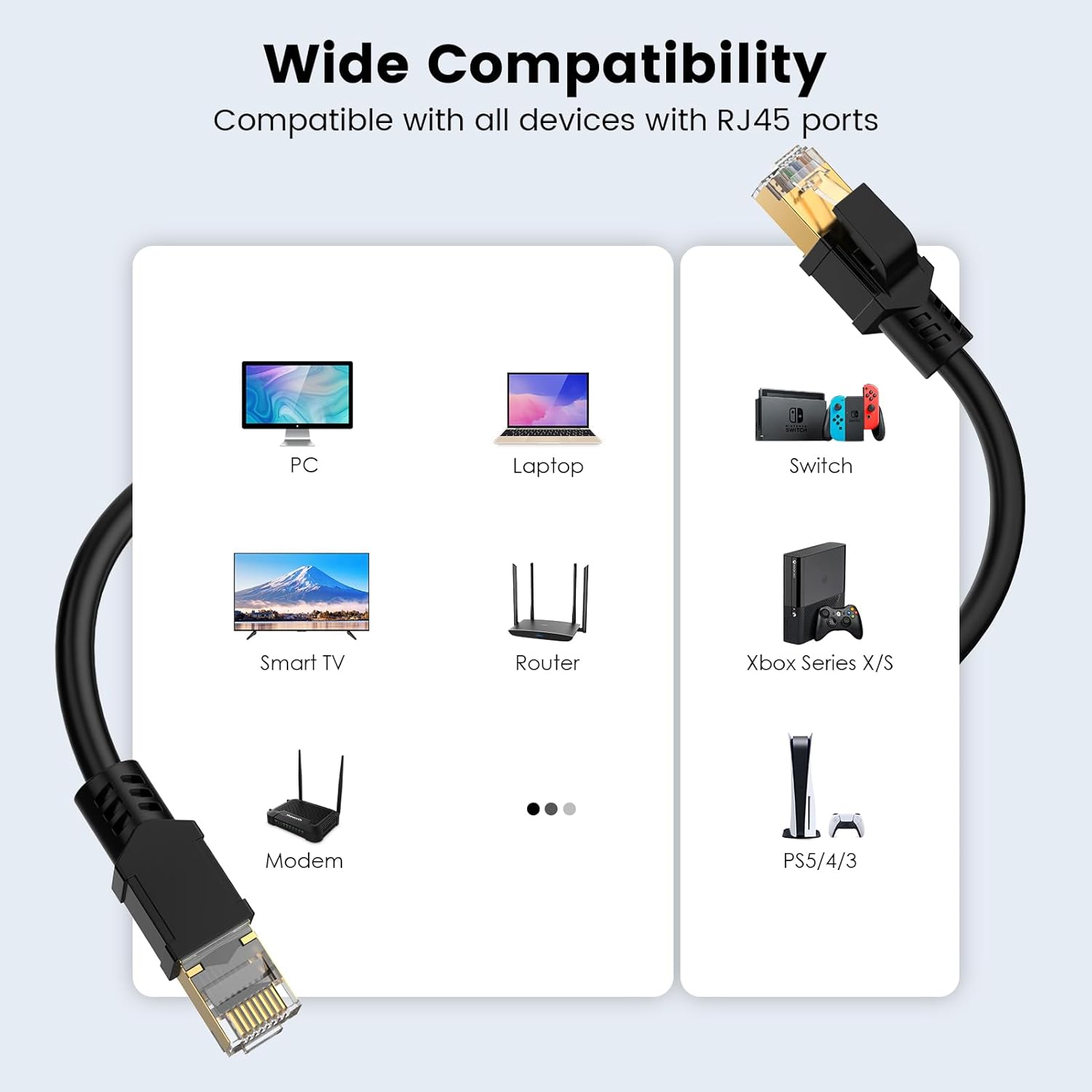 Cable Ethernet Cat 8 de 6 pies, cable de red de alta velocidad de 40 Gbps 2000 MHz, cable LAN resistente de 26 AWG blindado en la pared, chaqueta de
