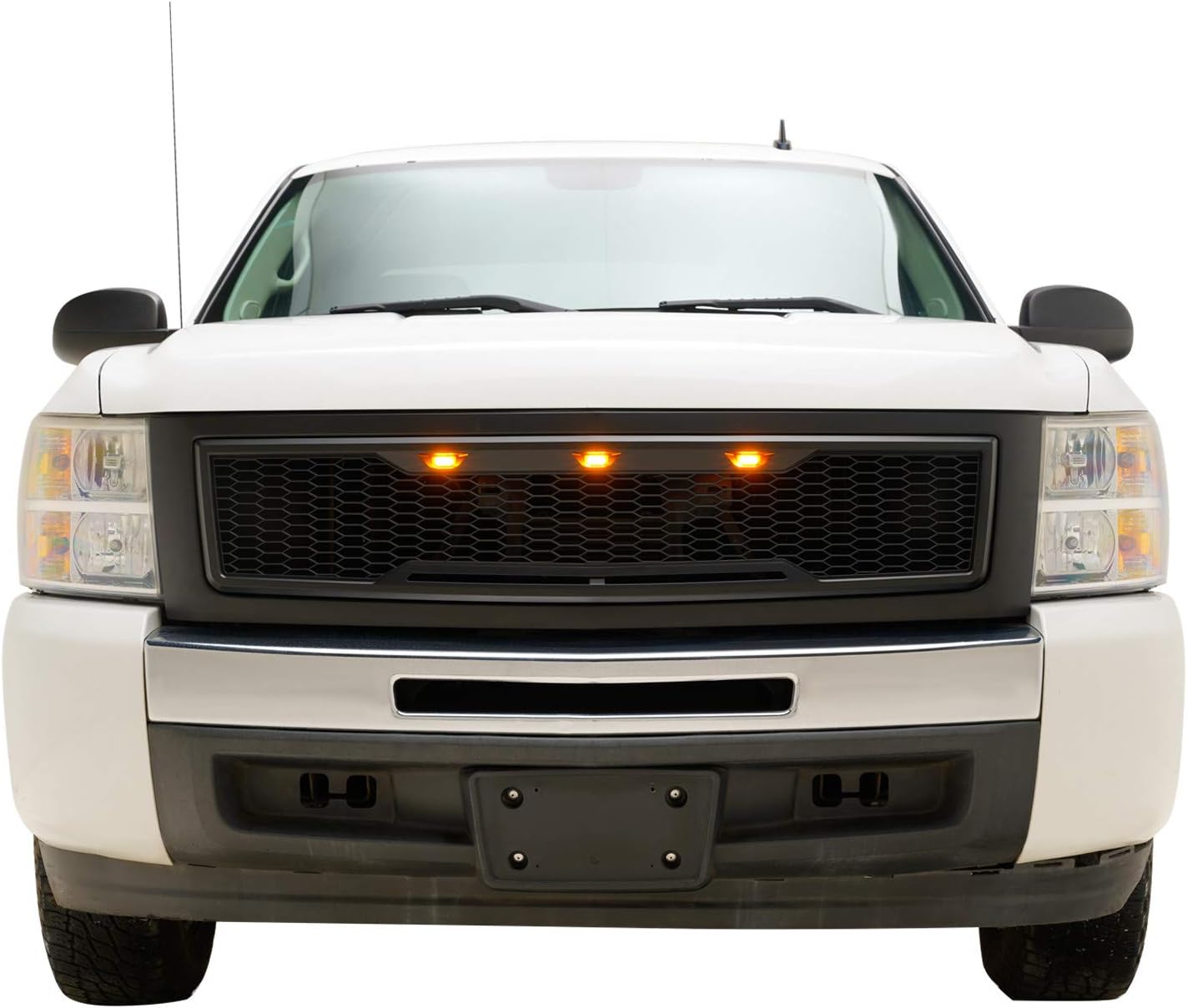EAG Parrilla LED superior de ABS de repuesto con luces LED ámbar, color negro mate para Silverado 1500 07-13