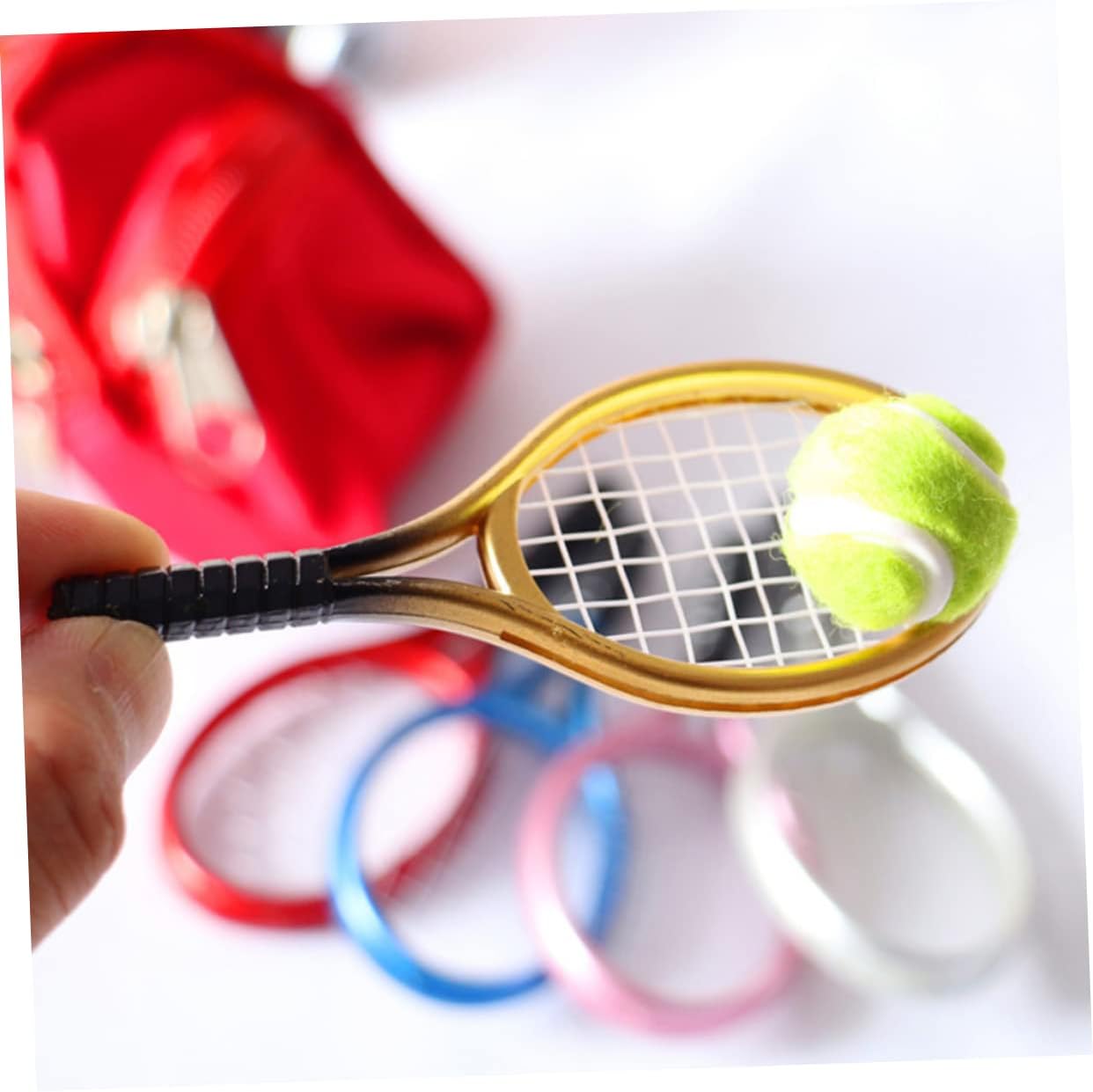 Abaodam 1 juego de raqueta de tenis de tenis en miniatura miniaturas decoración mini raquetas de tenis de plástico modelos de tenis en miniatura,