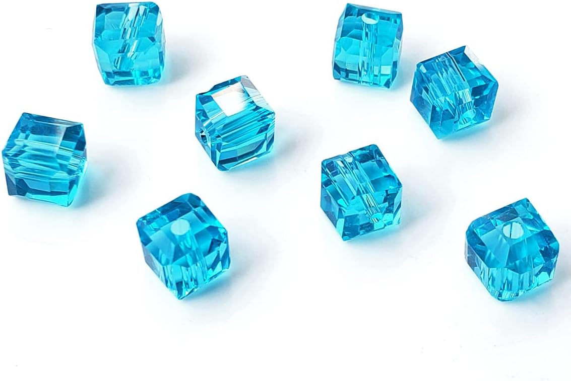 Cuentas de vidrio aguamarina de 0.315 in para hacer joyas, 180 piezas cuadradas facetadas Crytal Spacer Beads Surtidos Accesorios para pulsera
