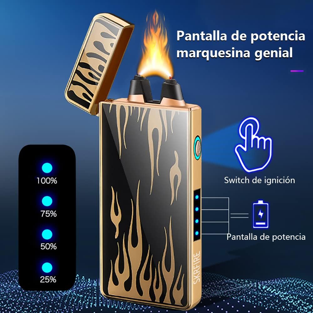 SKRFIRE Encendedor eléctrico recargable, encendedor de arco de plasma, para exteriores, resistente al viento, sin llama, encendedor fresco para