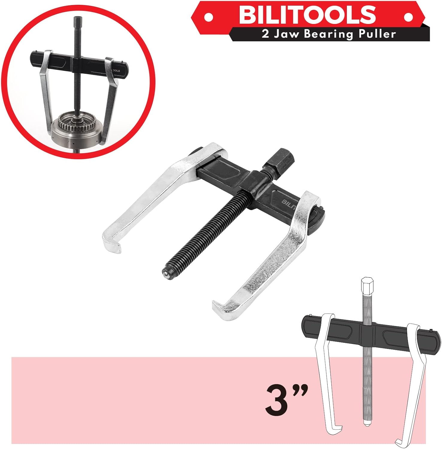 BILITOOLS Extractor de engranajes de 2 mordazas de 3 “, externo interno para la extracción de poleas Volantes rodamientos y engranajes