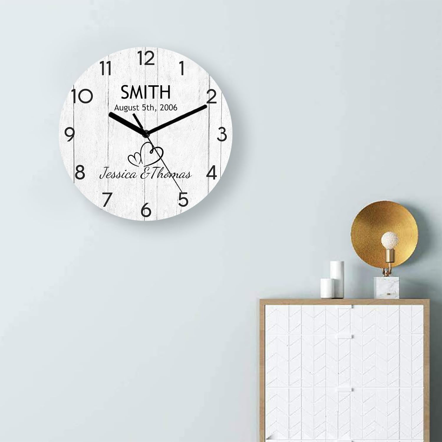 Reloj de pared personalizado con nombre de pareja para recién casados, fácil de leer, reloj rústico personalizado, funciona con pilas, silencioso,