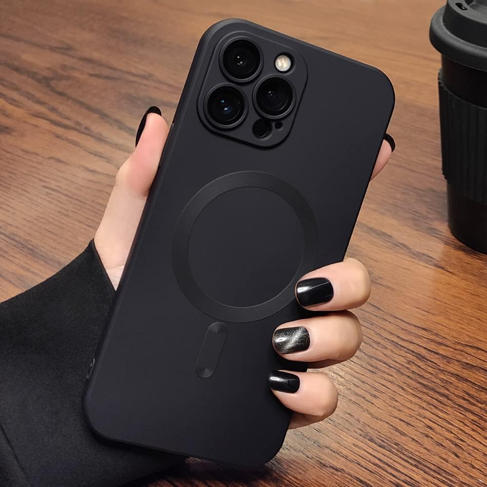 Fycyko Funda magnética para iPhone 15 Pro Max con protector completo de cámara, funda delgada de silicona compatible con MagSafe, funda protectora