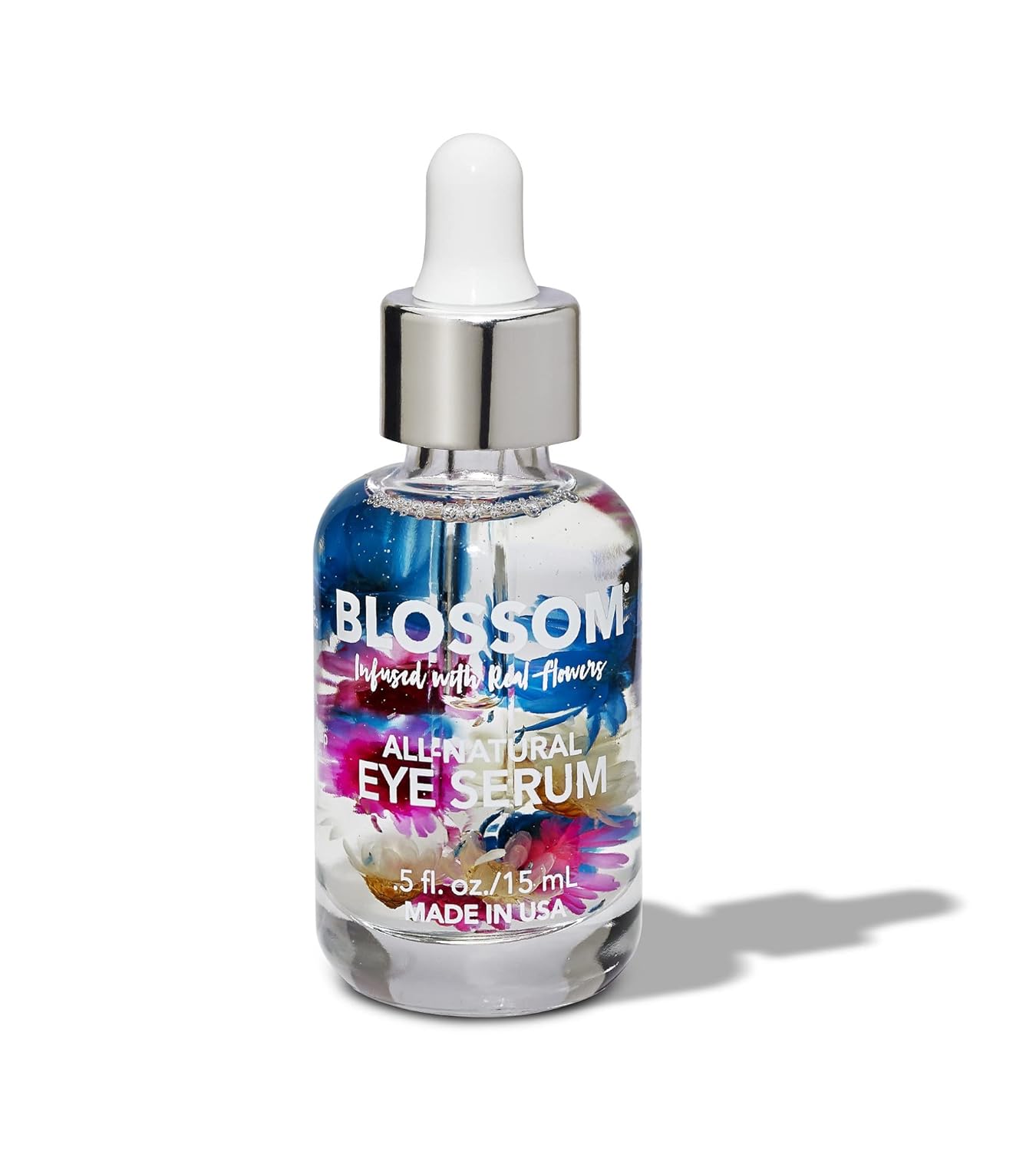 Blossom All Natural Organic – Suero hidratante para ojos sin crueldad animal con aceites esenciales, infundido con flores reales, fabricado en