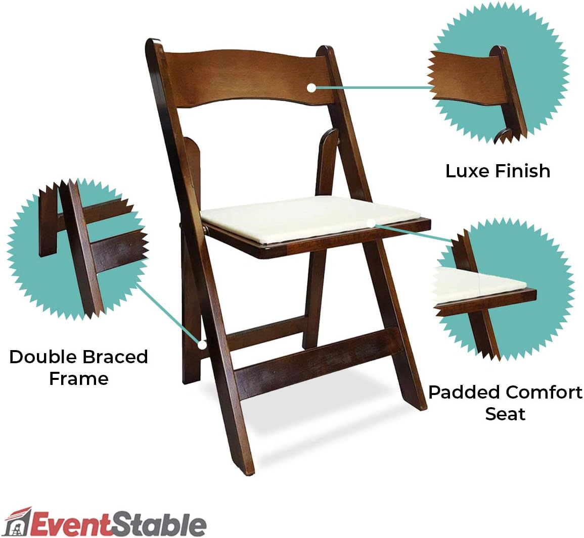 Titan Series Silla plegable de madera  Fruitwood silla plegable ligera para interiores y exteriores  Silla plegable acolchada de vinilo para bodas y