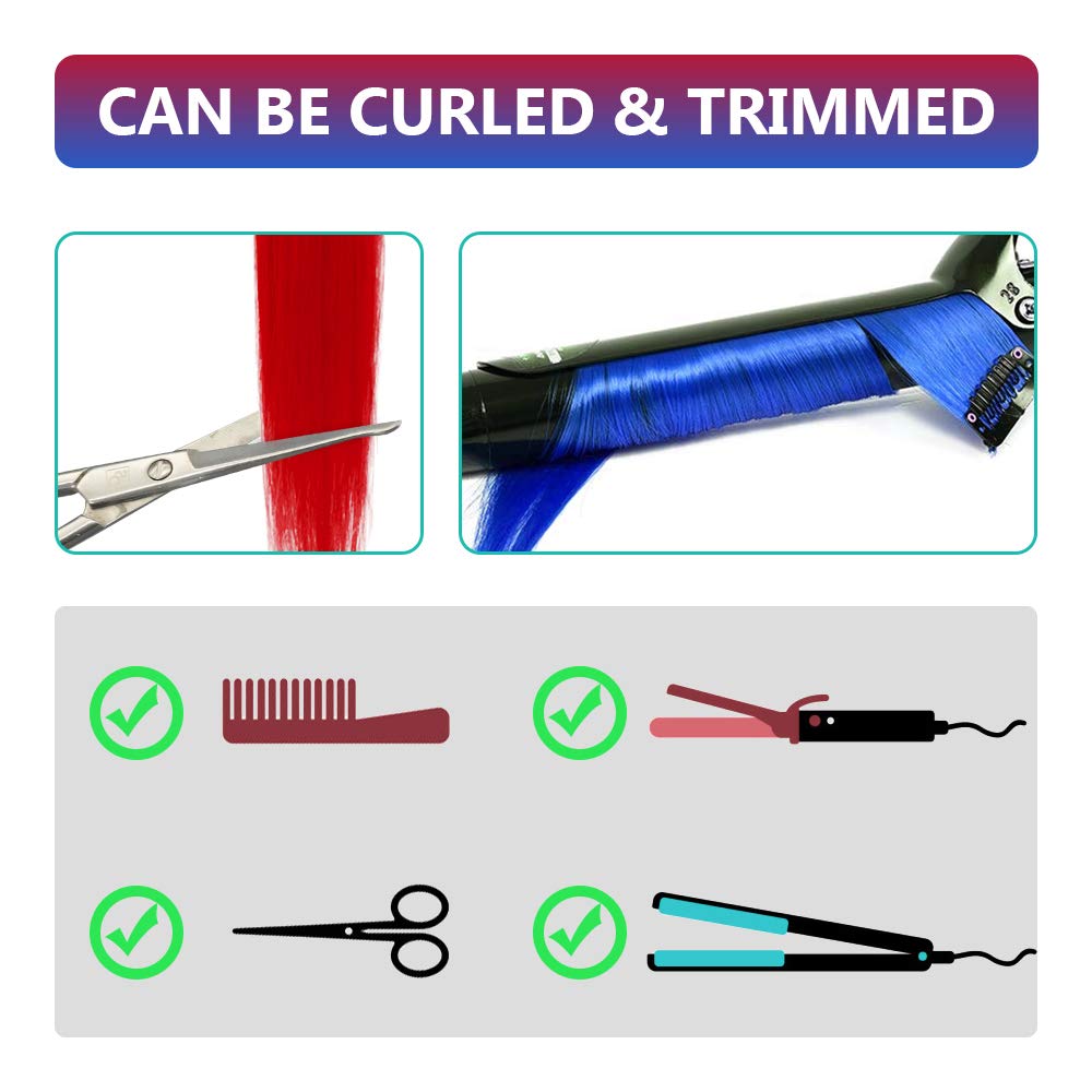 Extensiones de cabello de colores, 10 unidades, extensiones de cabello sintético con clip con reflejos coloridos para fiesta, accesorios de cabello