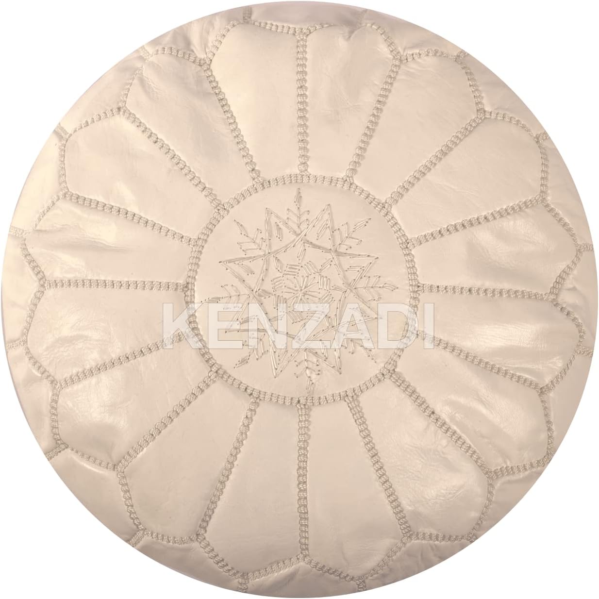 Funda para puf otomano de cuero genuino cosida a mano en Marrakech por artesanos marroquíes, reposapiés, sin relleno (blanco por blanco)