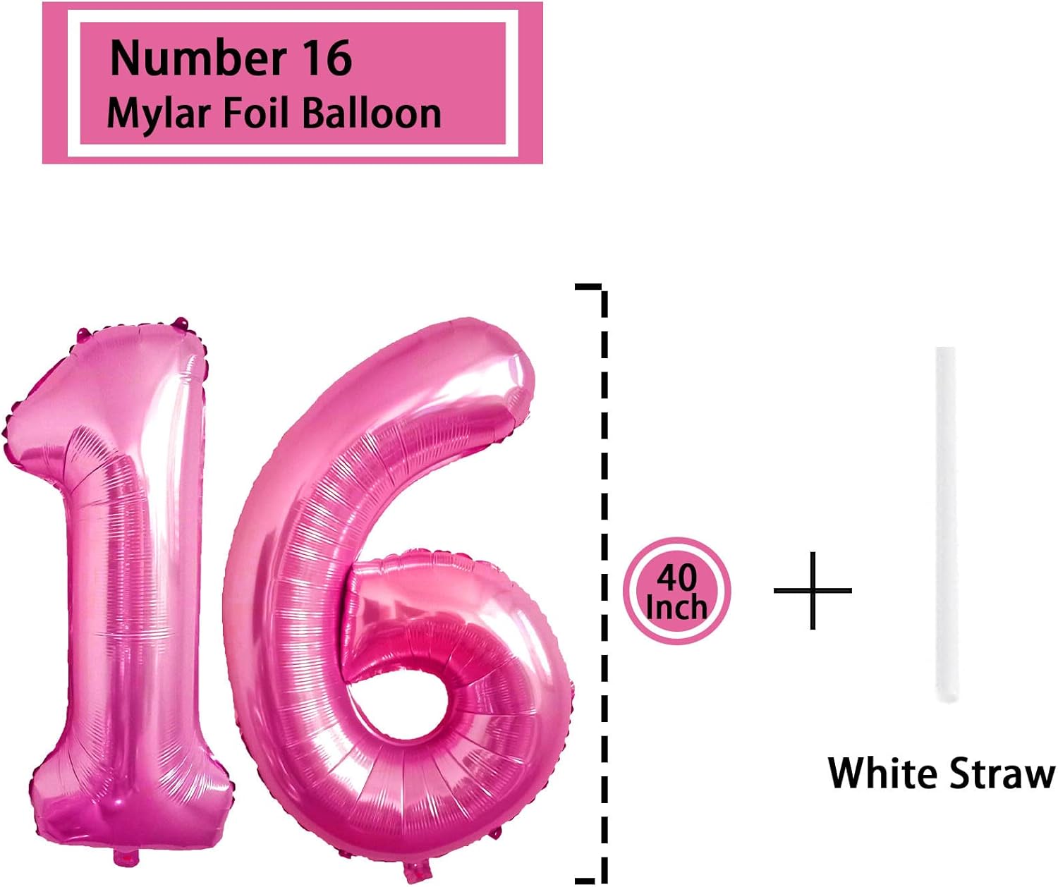 Globo rosa con el número 16 de 40 pulgadas, globos grandes de Mylar para niños de 16 años de edad, decoración de fiesta de cumpleaños, boda,
