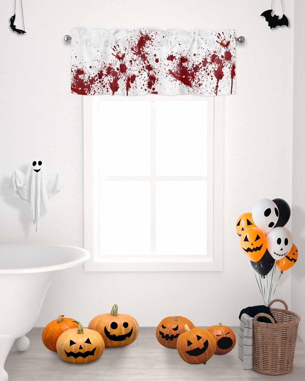 Cortinas de Halloween para cocina, cafetería, cortinas cortas con estampado de manos crueles y espeluznantes, 42 x 18 pulgadas, bolsillo para barra,