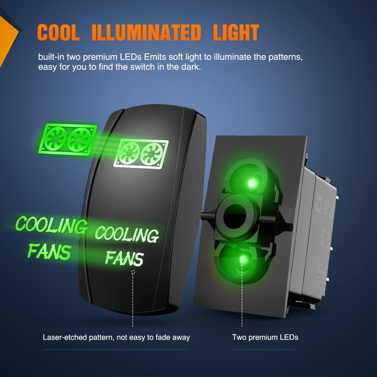 Nilight Ventiladores de refrigeración, interruptor basculante, interruptor de barra de luz LED, interruptor láser de 5 pines de encendido y apagado