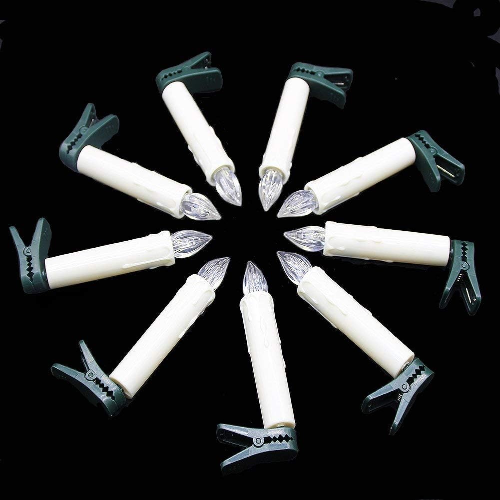 EuroFone Velas LED cónicas de árbol de Navidad con control remoto y clips extraíbles, luz de vela sin llama, efecto de goteo, control electrónico,