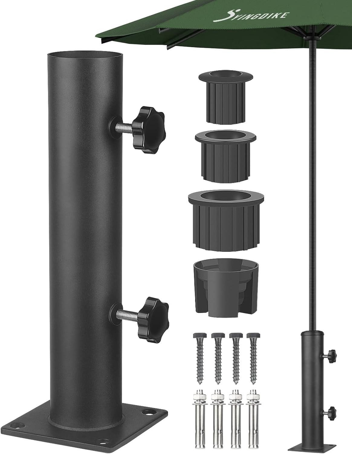 YINGDIKE Base de soporte para sombrilla de patio, soporte resistente para sombrilla para exteriores y abrazadera en cubiertas, soporte de sombrilla