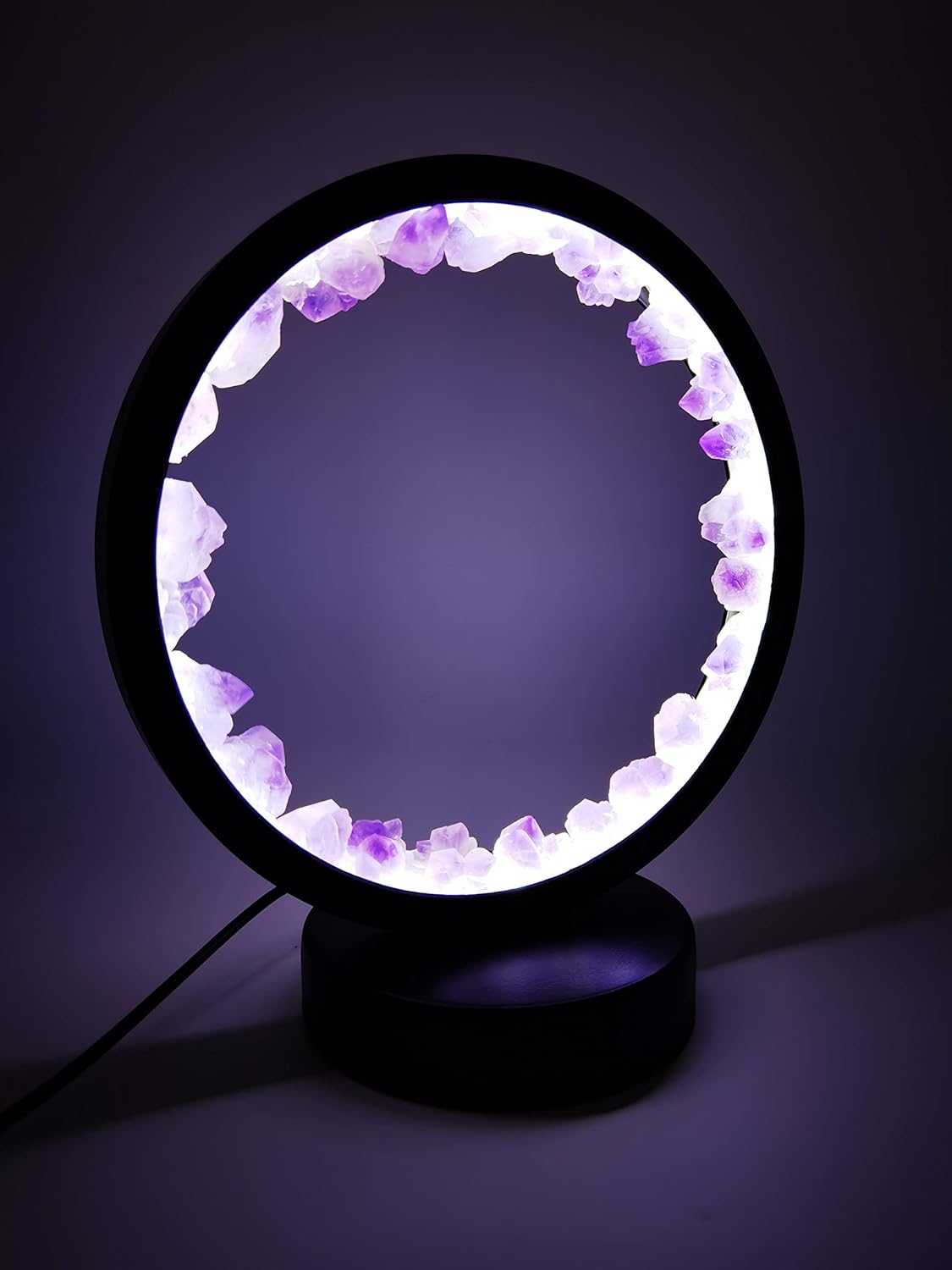 Luz nocturna de cristal natural, lámpara de noche de alimentación USB para dormitorio, sala de estar, protección ocular de luz suave (amatista 01)