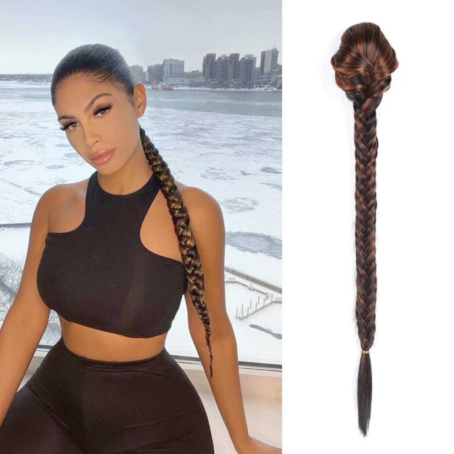 Extensión de cola de caballo trenzada de 24 pulgadas de largo, extensión de cola de caballo trenzada con cordón, extensión de cabello sintético