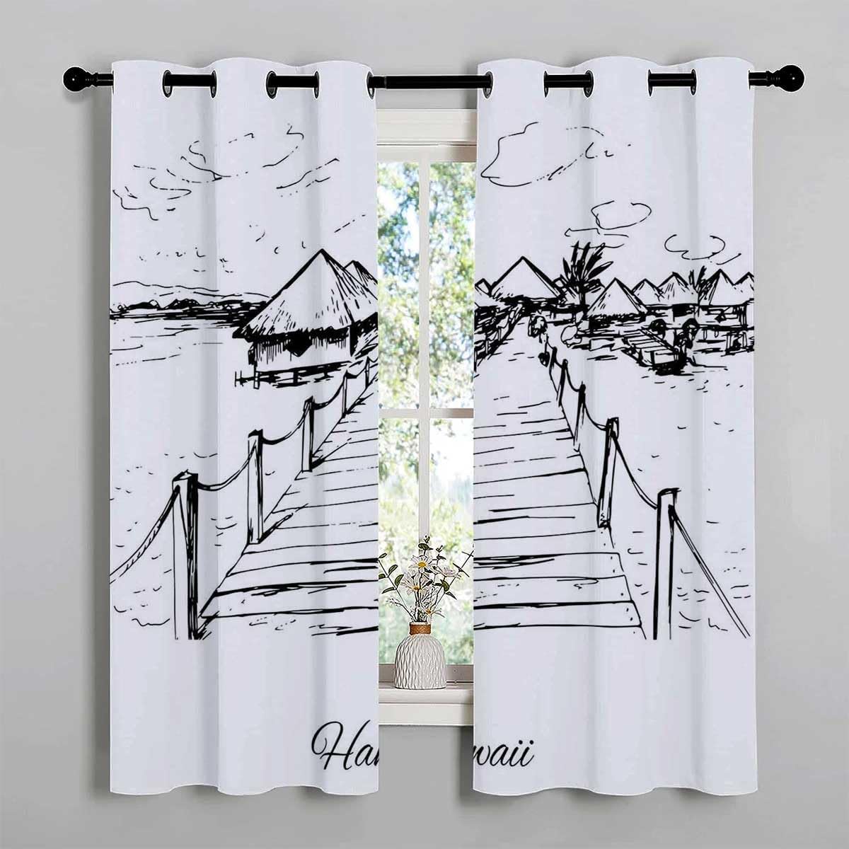 YANFENQI Cortinas para Ventanas Hawaiian Grommet Short Sliding Room Dividers Curtain Divider 63Inch Width by 80Inch Length,2 Panels
