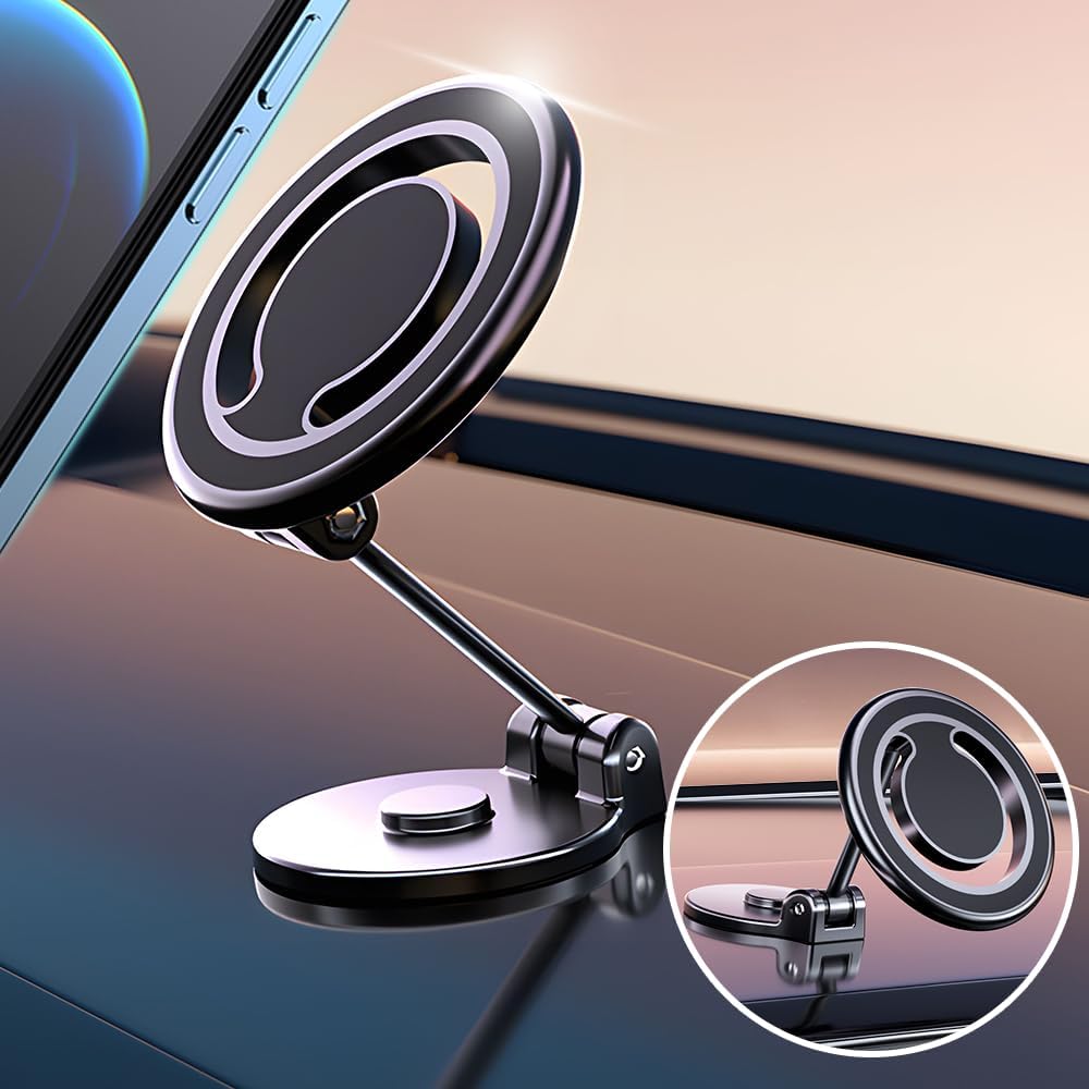 Compatible con soporte MagSafe, fuerte soporte magnético para teléfono para tablero de automóvil, soporte magnético plegable de aleación compatible