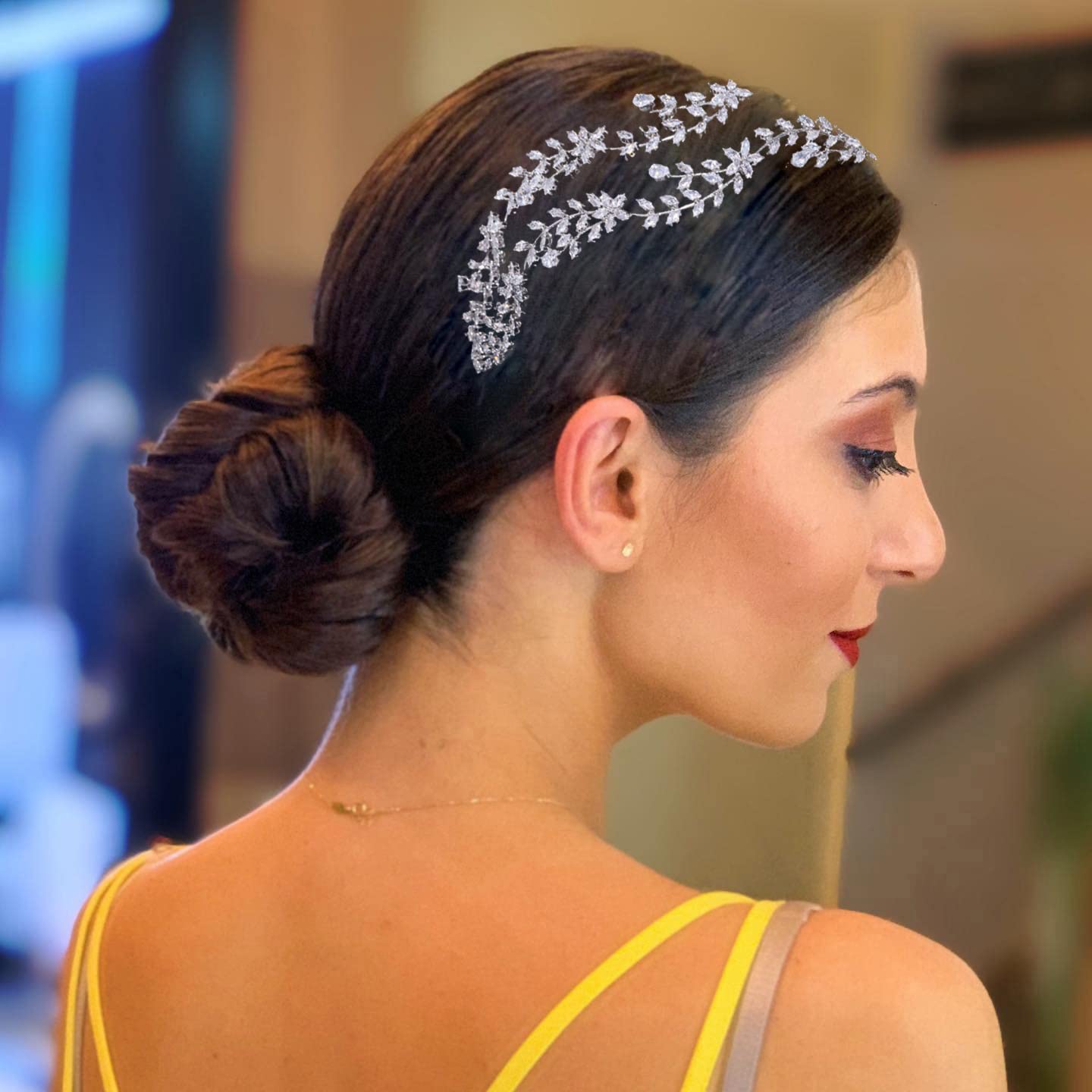 Jorsnovs Tocado de boda para novia hecho a mano con circonita cúbica transparente, accesorios para el cabello para mujer