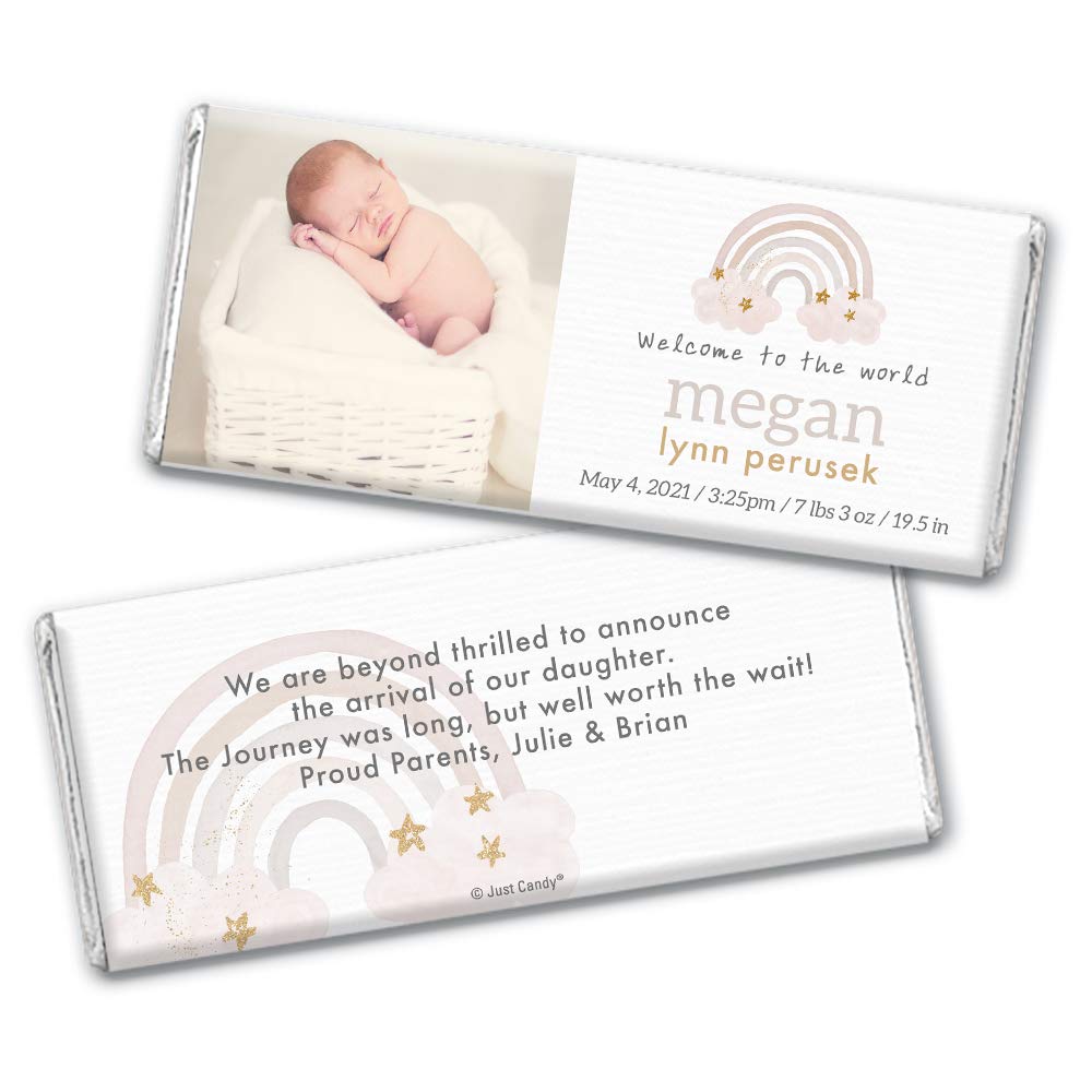 25 unidades de regalos de anuncio de nacimiento para bebés envoltorios personalizados para barras de chocolate (paquete de 25)
