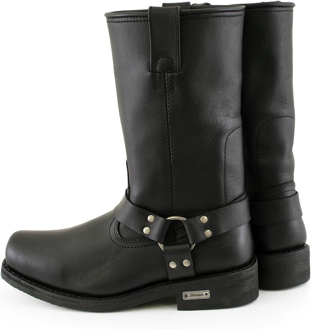 Xelement 1442 Botas de motociclista de cuero negro con arnés clásico para hombre (en ancho y regular), Negro –