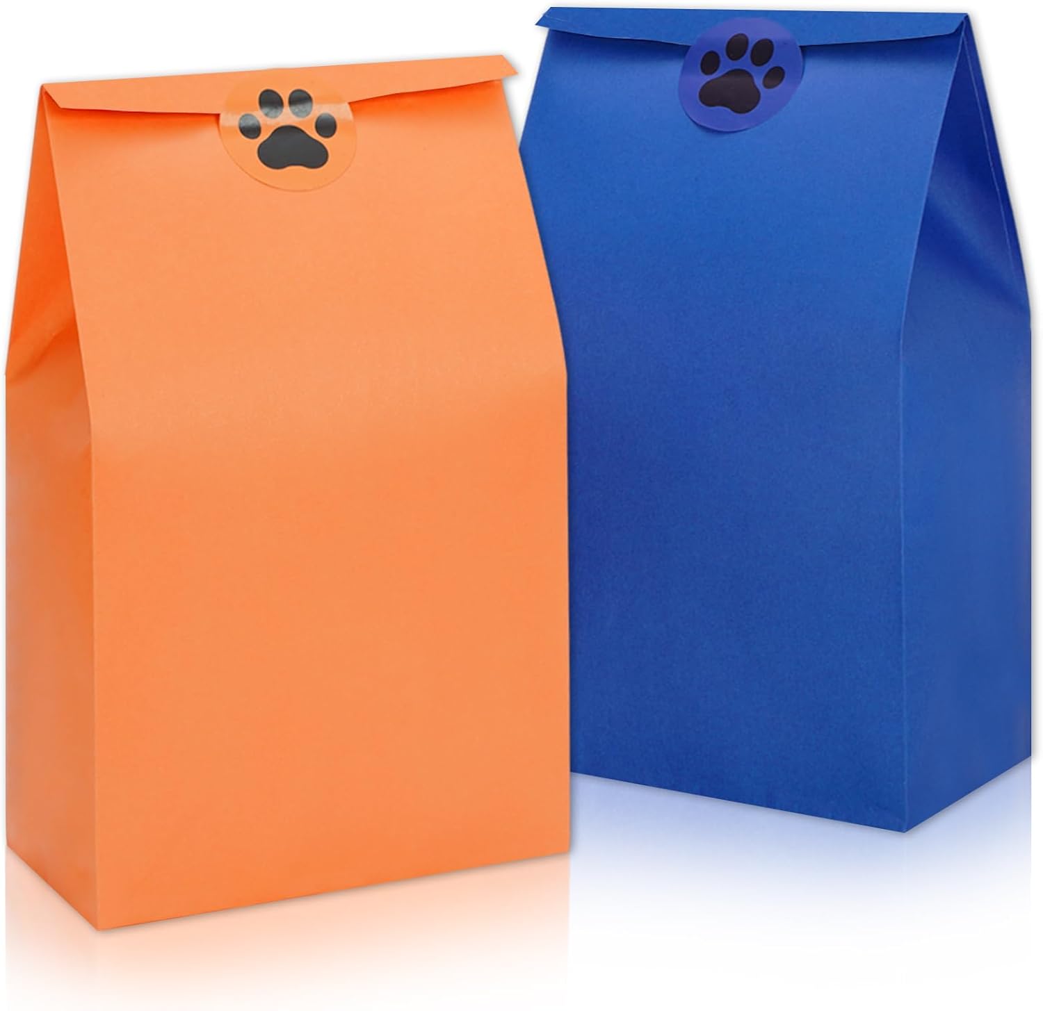 Whaline 24 bolsas de regalo de fiesta de color azul y naranja, bolsas de regalo de papel con calcomanías de pata de perro, bolsas de dulces para