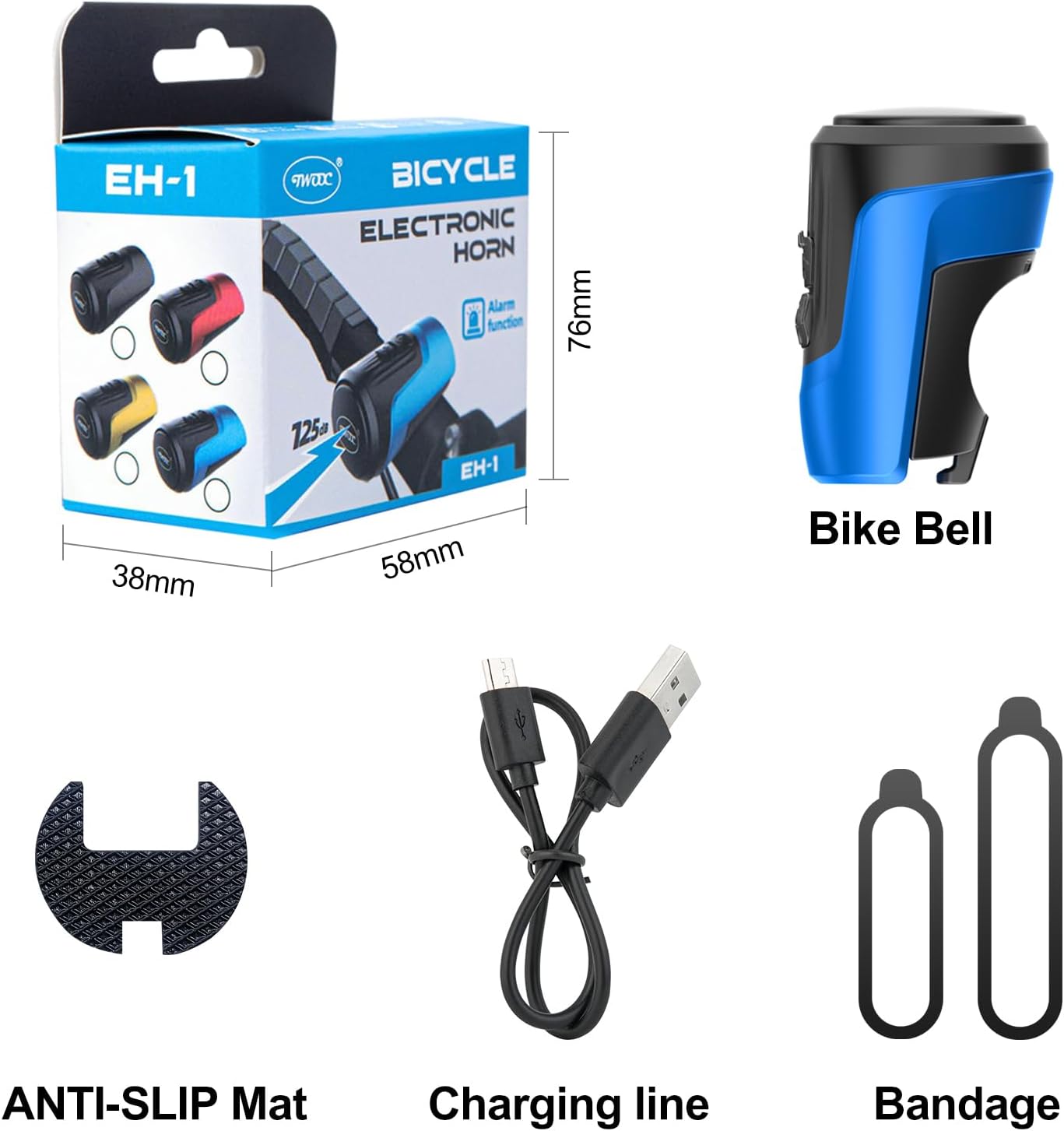 kimairy Campana de bicicleta eléctrica, alarma antirrobo de 125 db, bocina de bicicleta eléctrica para adultos con 1 modos de sonido, batería