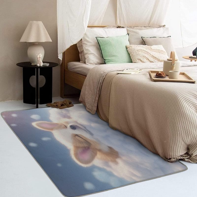 Alfombras lavables para entrada, sala de estar, dormitorio, alfombra Corgi y decoración del hogar, bonita alfombra de área para perros de 2 x 3