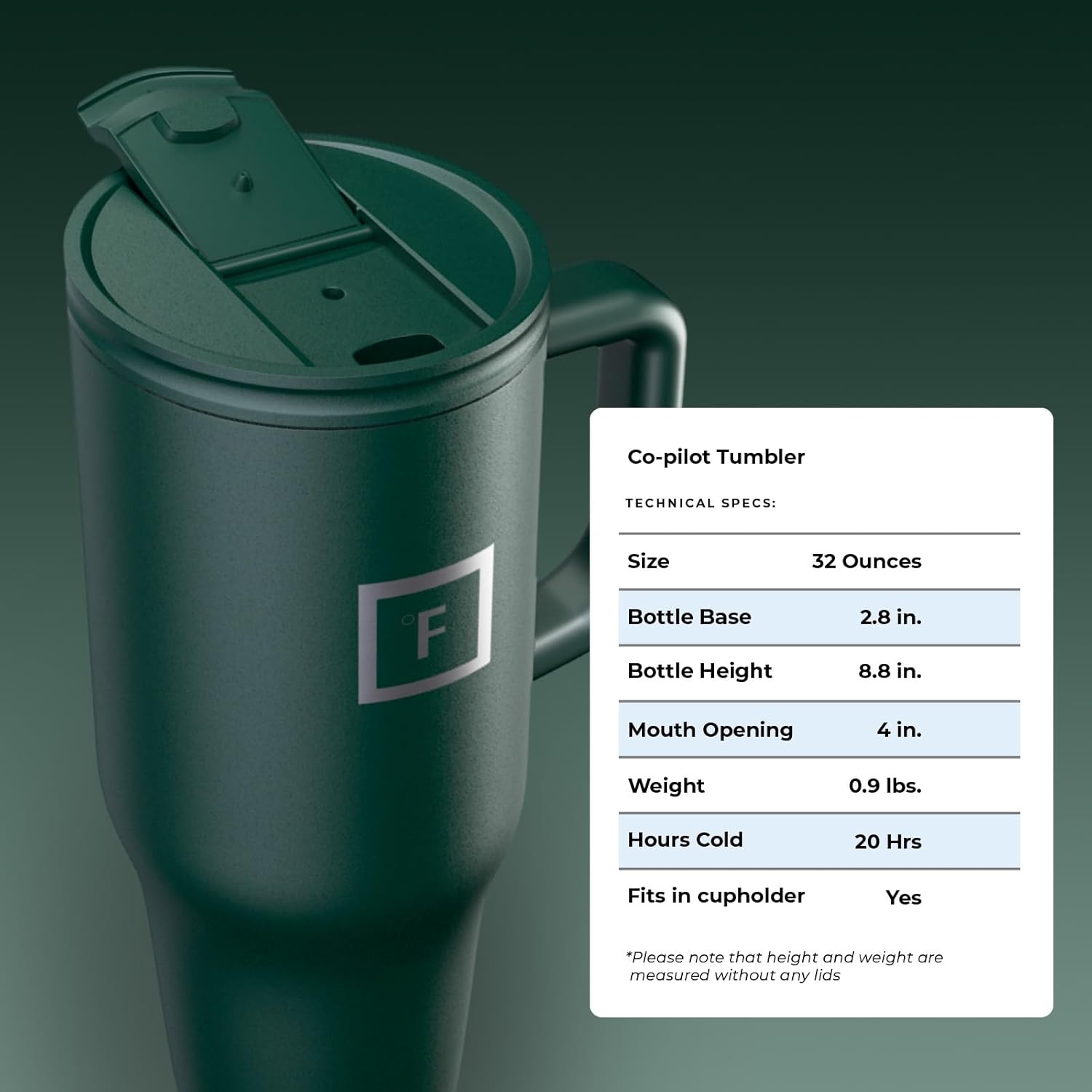 IRON FLASK Co-Pilot – Vaso aislado con popote y tapas abatibles, botella portavasos, para bebidas calientes y frías, a prueba de fugas, agua, taza