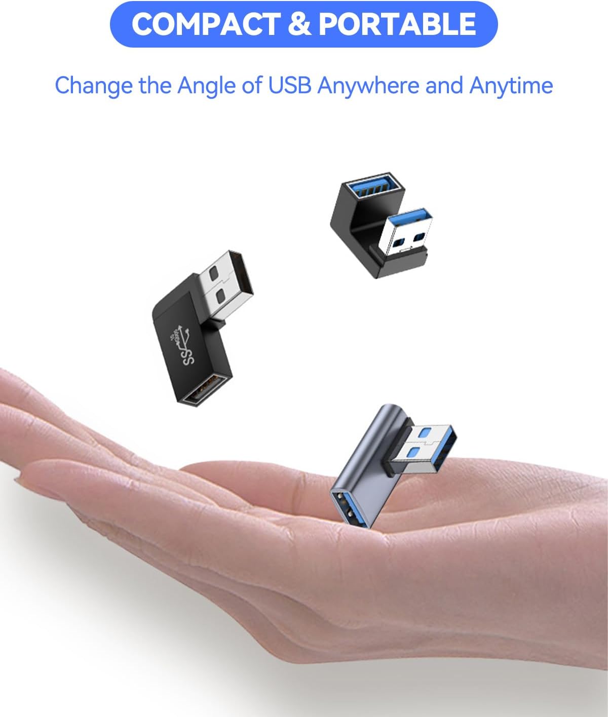 Herfair Adaptador USB 3.1 en forma de U (paquete de 2) 180 grados USB macho a hembra Extensor de 10 Gbps Acoplador USB Conector Soporte OTG para PC,