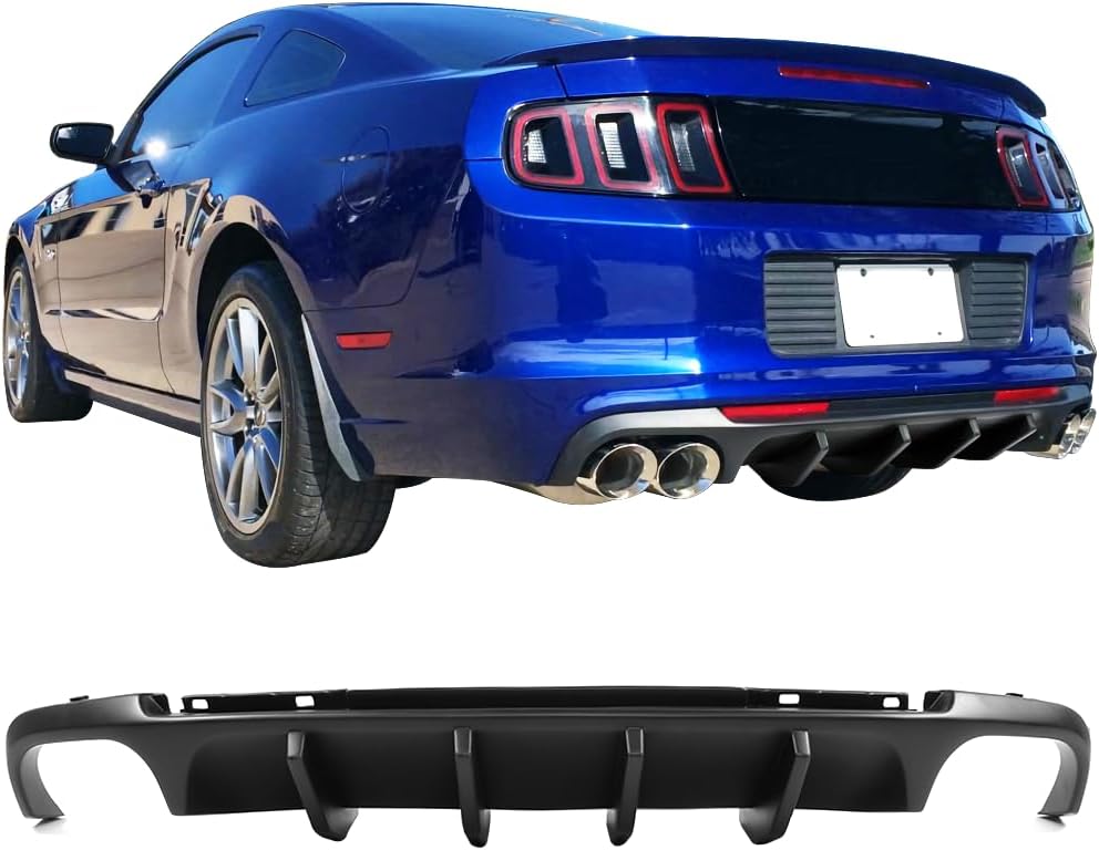 Difusor de parachoques trasero compatible con Ford Mustang 2013-2014, Shelby V2 estilo difusor de parachoques trasero inferior PP sin pintar negro