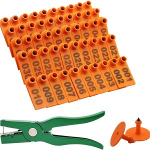 Alicates de oreja de oveja y etiquetas de oreja de cabra numeradas 001-100 y 2 pines para perros, ciervos y animales de ganado (naranja) Alicates de oreja de oveja y etiquetas de oreja de cabra numeradas 001-100 y 2 pines para perros, ciervos y animales de ganado (naranja)