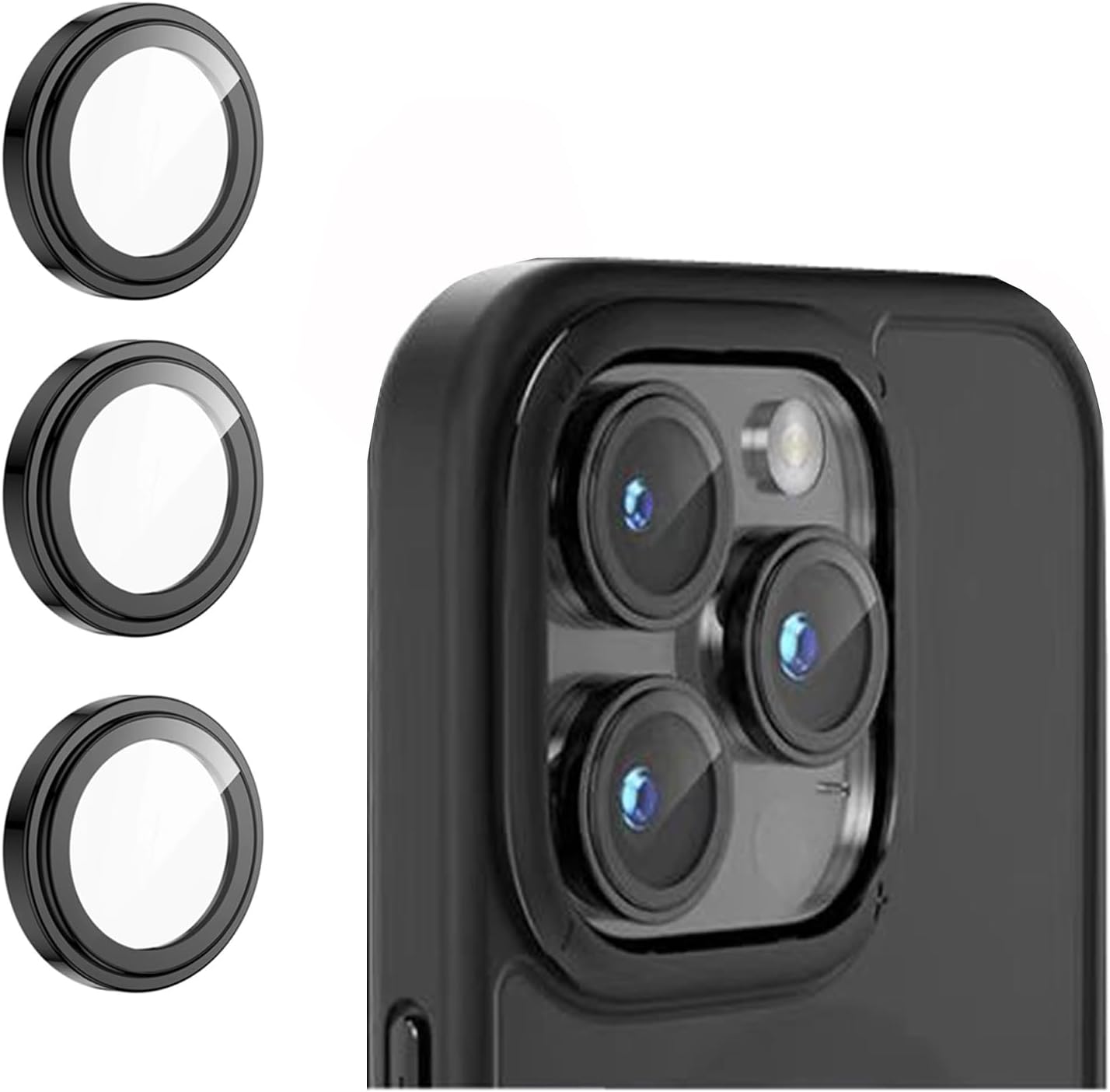 iyanzi Paquete de 2 protectores de lente de cámara para iPhone 15 Pro 15 Pro Max, anillo de aleación de aluminio 3D de vidrio templado Color