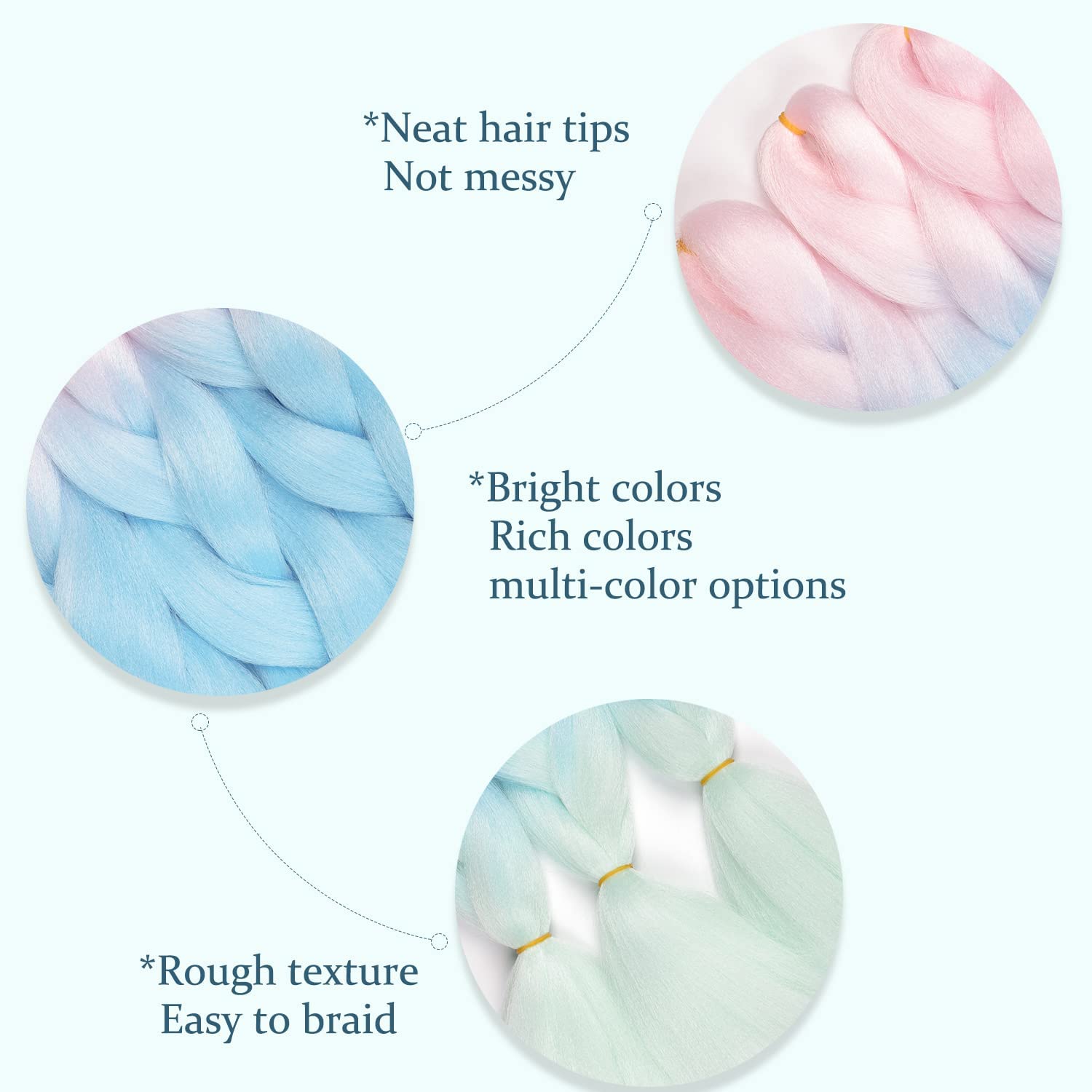 MAYSA Extensiones de cabello trenzado degradado rosa y verde, 24 pulgadas, 3 paquetes, sintético, colorido, preestirado, cabello trenzado jumbo,