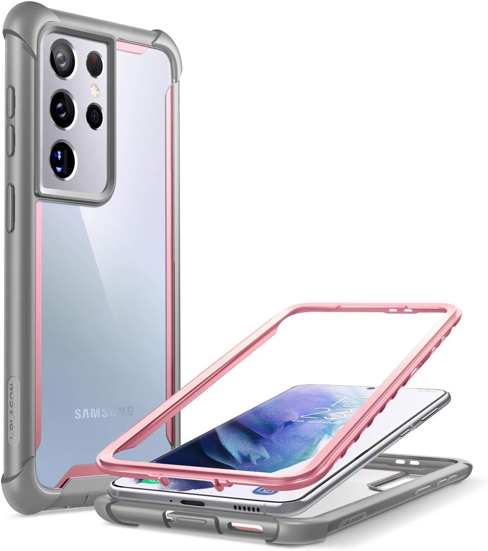 i-Blason Funda para Samsung Galaxy S21 Ultra 5G (2021), protección transparente a prueba de golpes serie Ares sin protector de pantalla (rosa1)